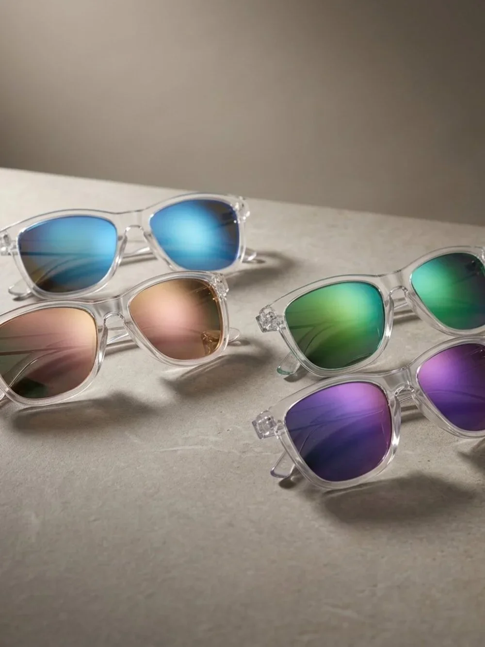 4 Pairs Clear frame, Mirrored lenses, Compact fit, Fashion, Sunglasses UV 400